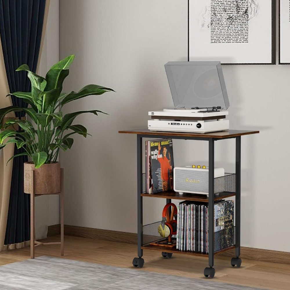 Printer Stand, 3-Tier Industrial Large Printer Table with Shelf, 23"x15" Mobile