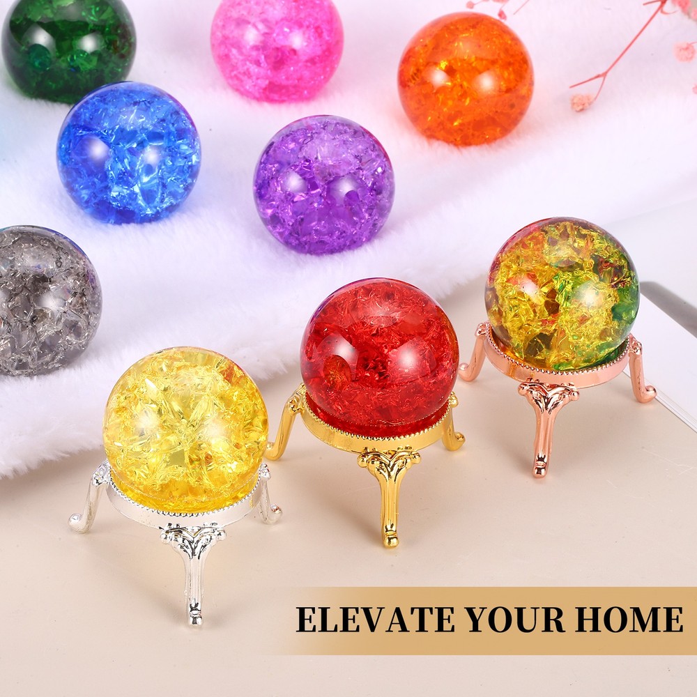 40mm Crystal Ball, Metal Stand, Yellow/Silver
