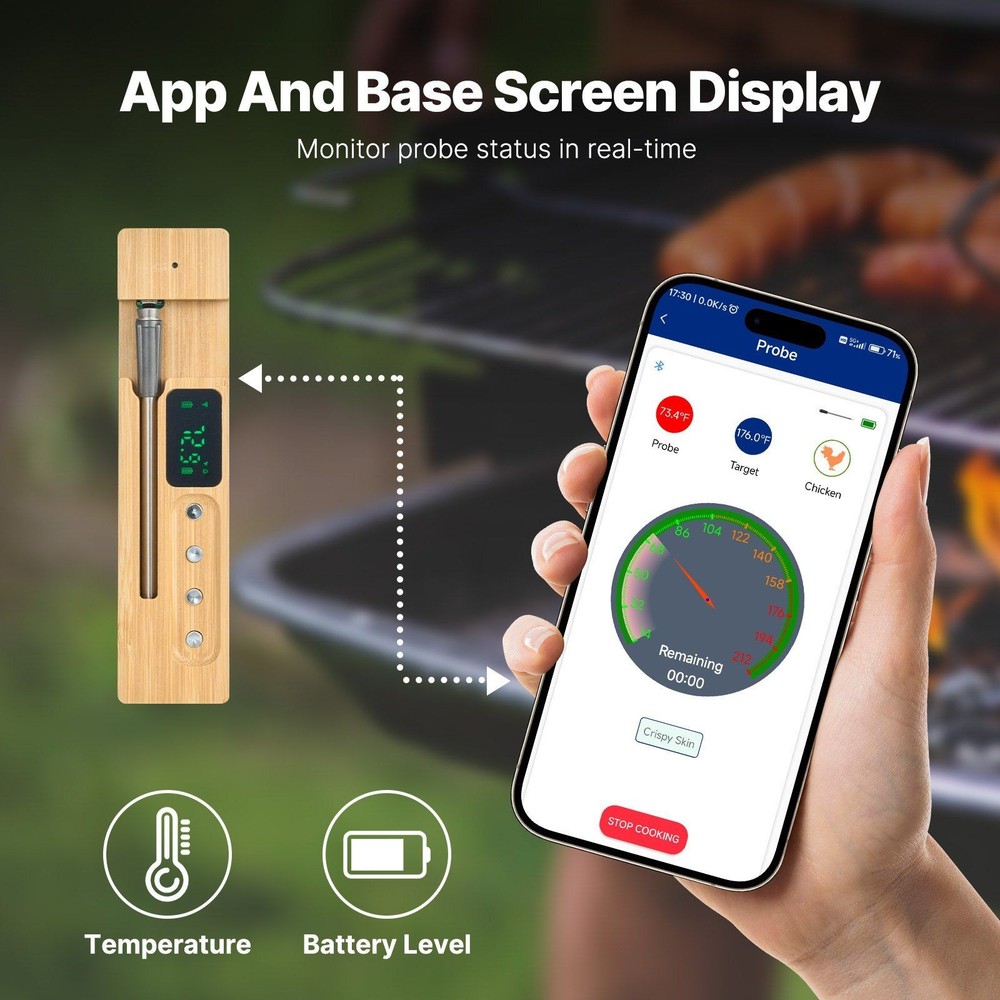 Bluetooth Meat Thermometer Wireless 500 ft Range Probe Grilling Smoking Cooking