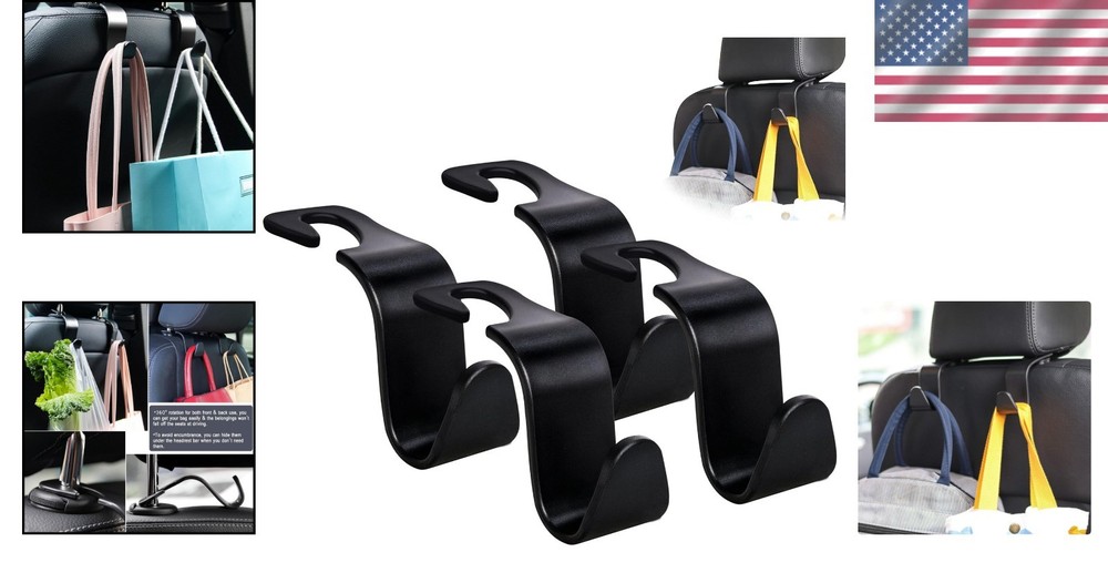 Durable ABS Car Headrest Hooks 4 Pack - Space-Saving Hanger for SUVs & Trucks