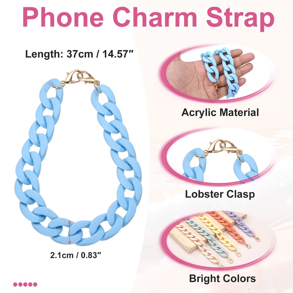 Phone Wrist Strap, 15" Acrylic Cellphone Chain with Tether Tab, Blue