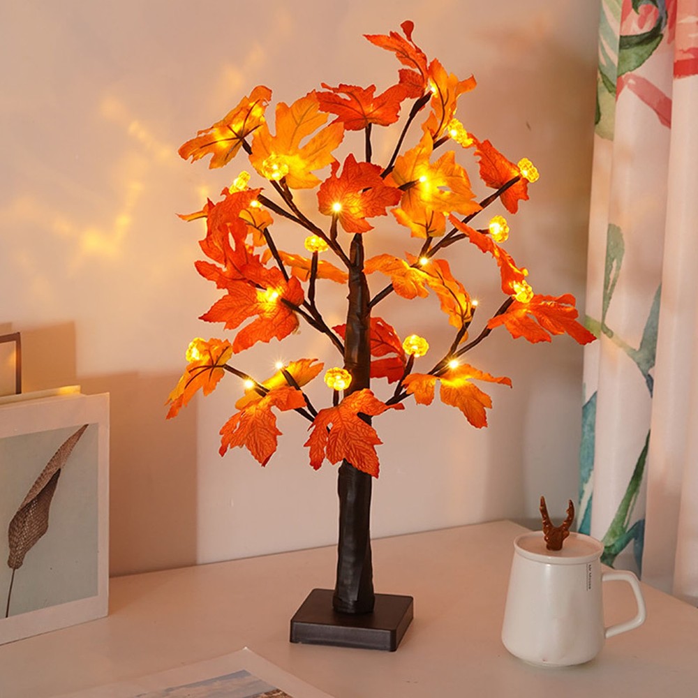 .24in Fall Maple Tree With 24 LEDs Timer Pumpkin Decoration Removable Base Soft