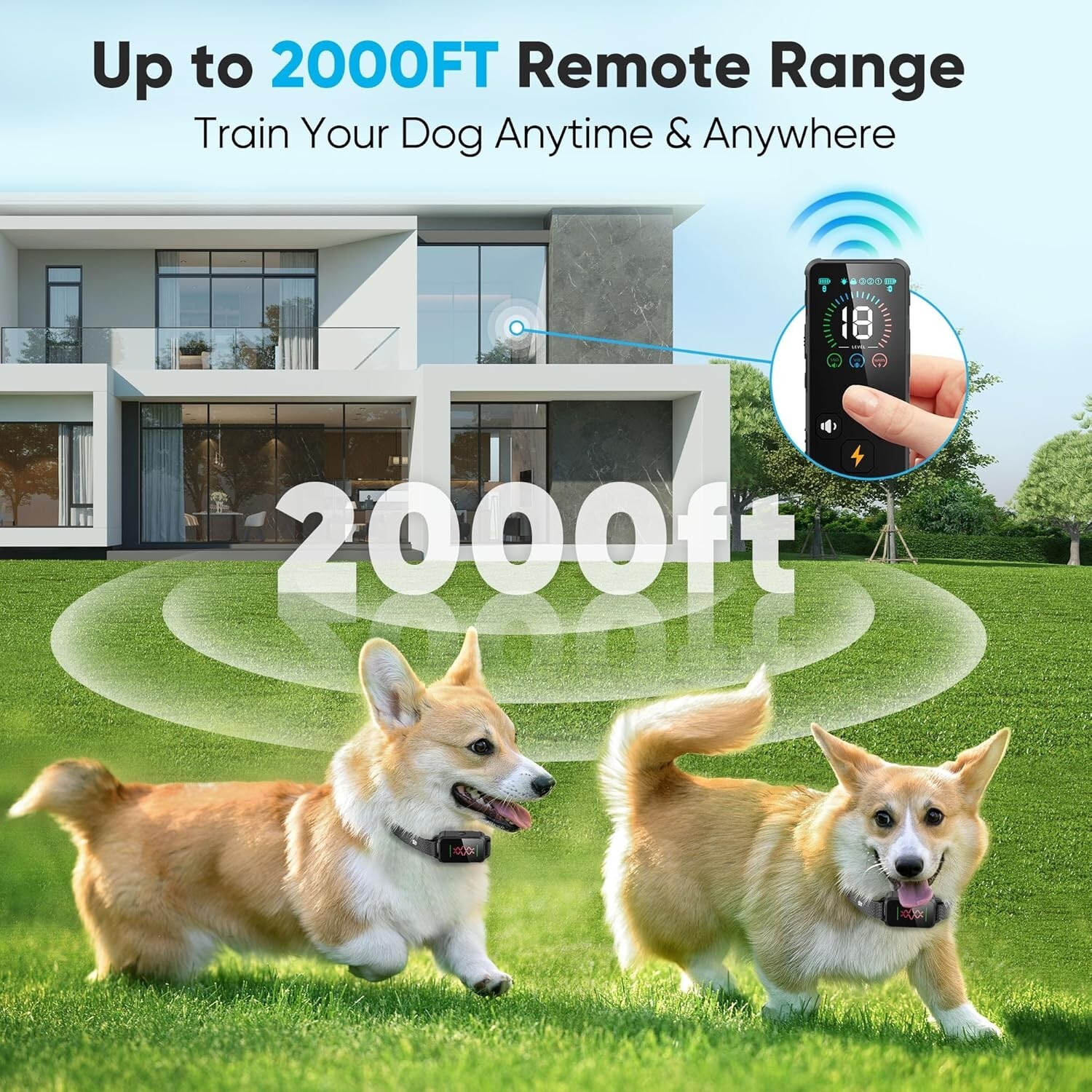 Dog Shock Collar - Dog Training Collar with Remote 2000FT, Rechargeable Smart