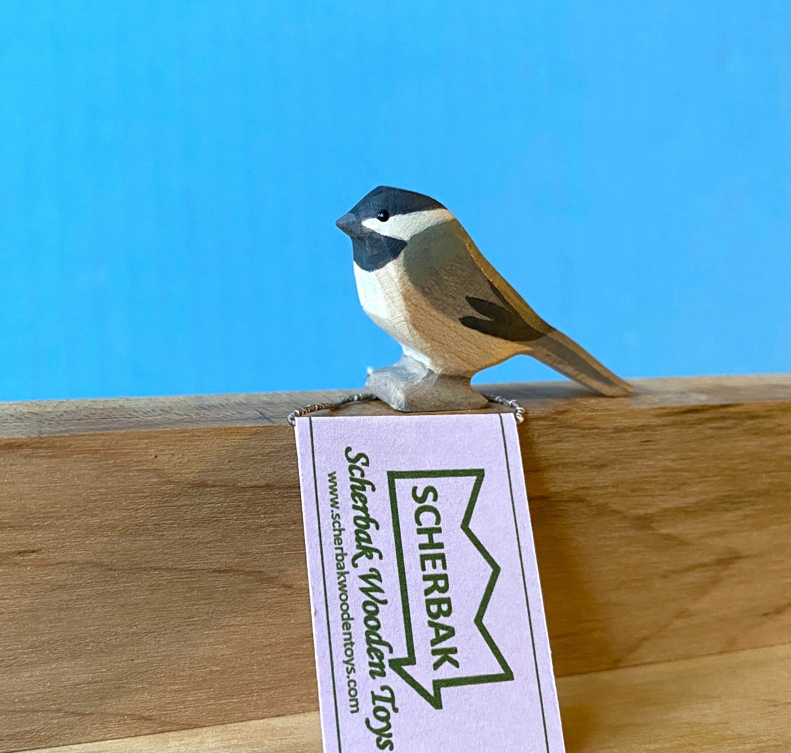 Chickadee bird, hand made Waldorf wooden toy figure Ostheimer type Scherbak