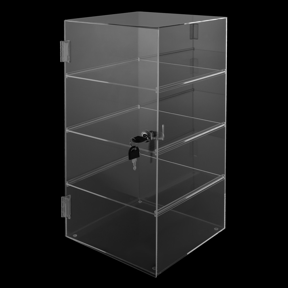 4 Tiers Clear Rectangular Display Case Desktop Lockable Acrylic Organizer w/Keys