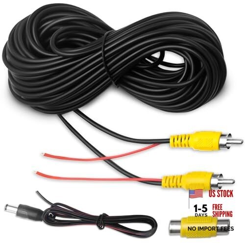 Premium Backup Camera RCA Cables, Car Reverse Camera Cable with Detection Wire