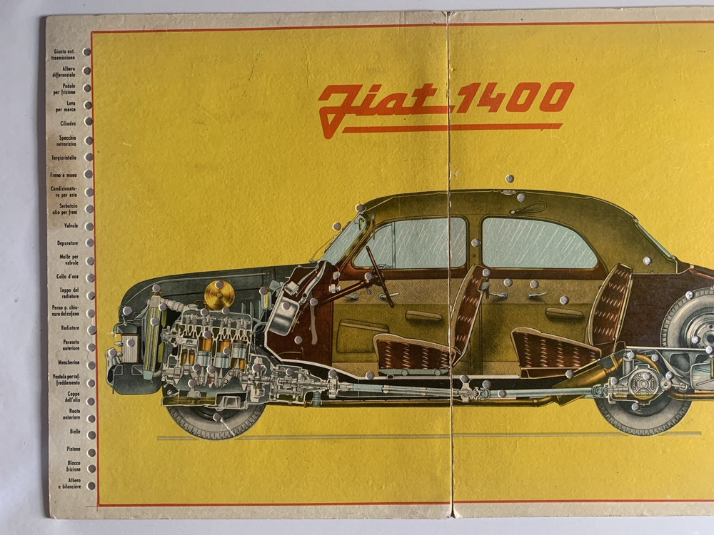 VINTAGE FIAT 1400 CAR TECHNICAL SHEET PANEL