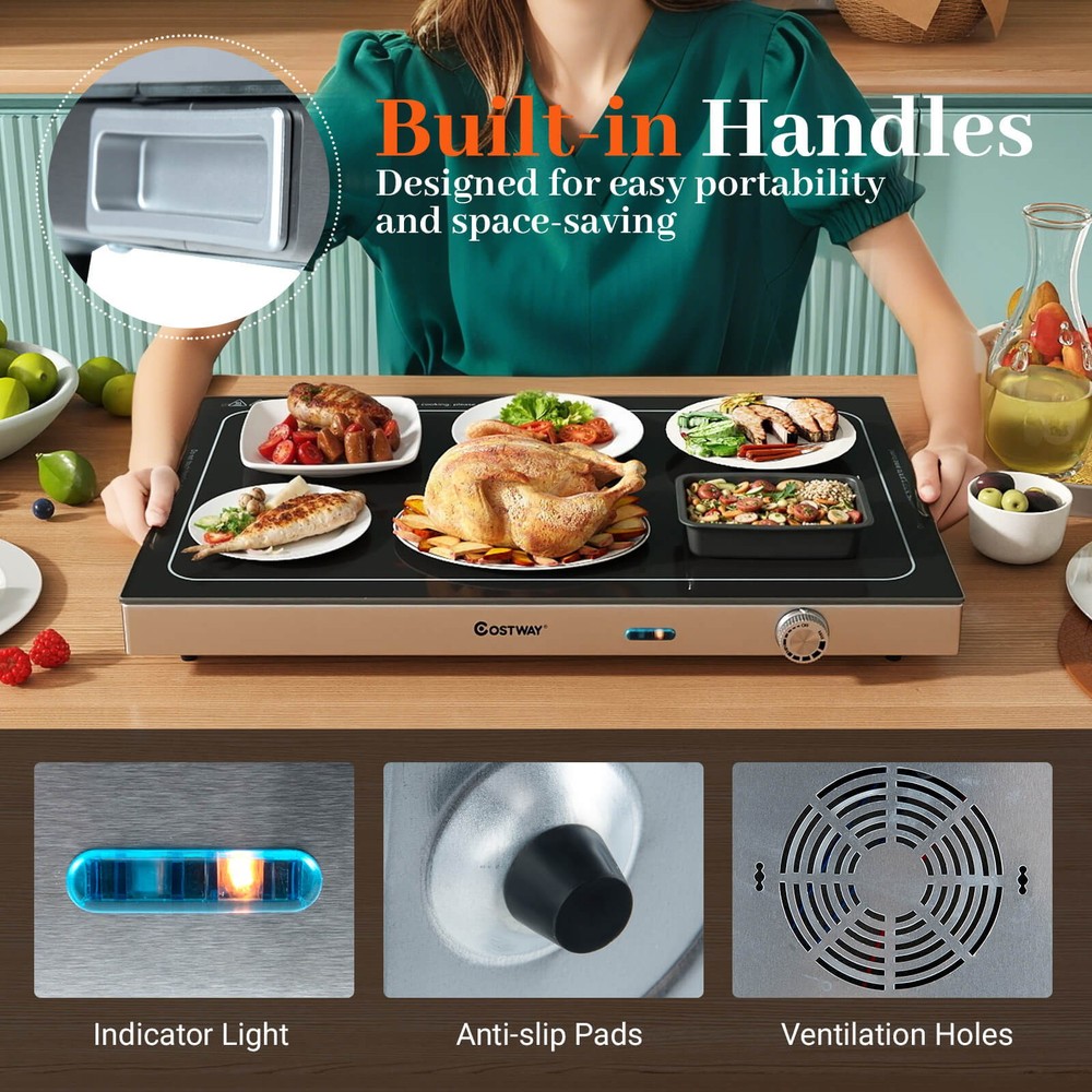 4PCS Electric Warming Tray w/Adjustable Temperature Built-In Handles for Buffets