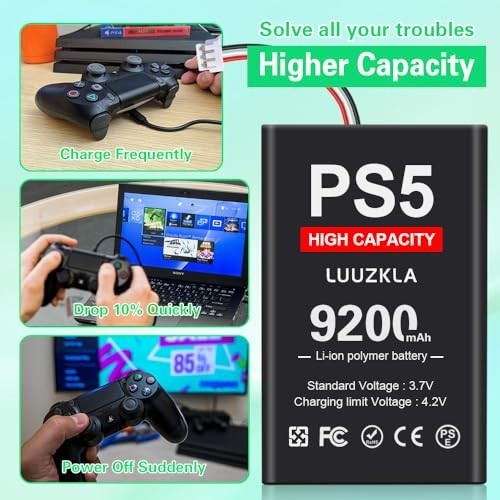 9200mAh Dual Battery Pack for PS5 Controller - Long-lasting Replacement, 24-Mont