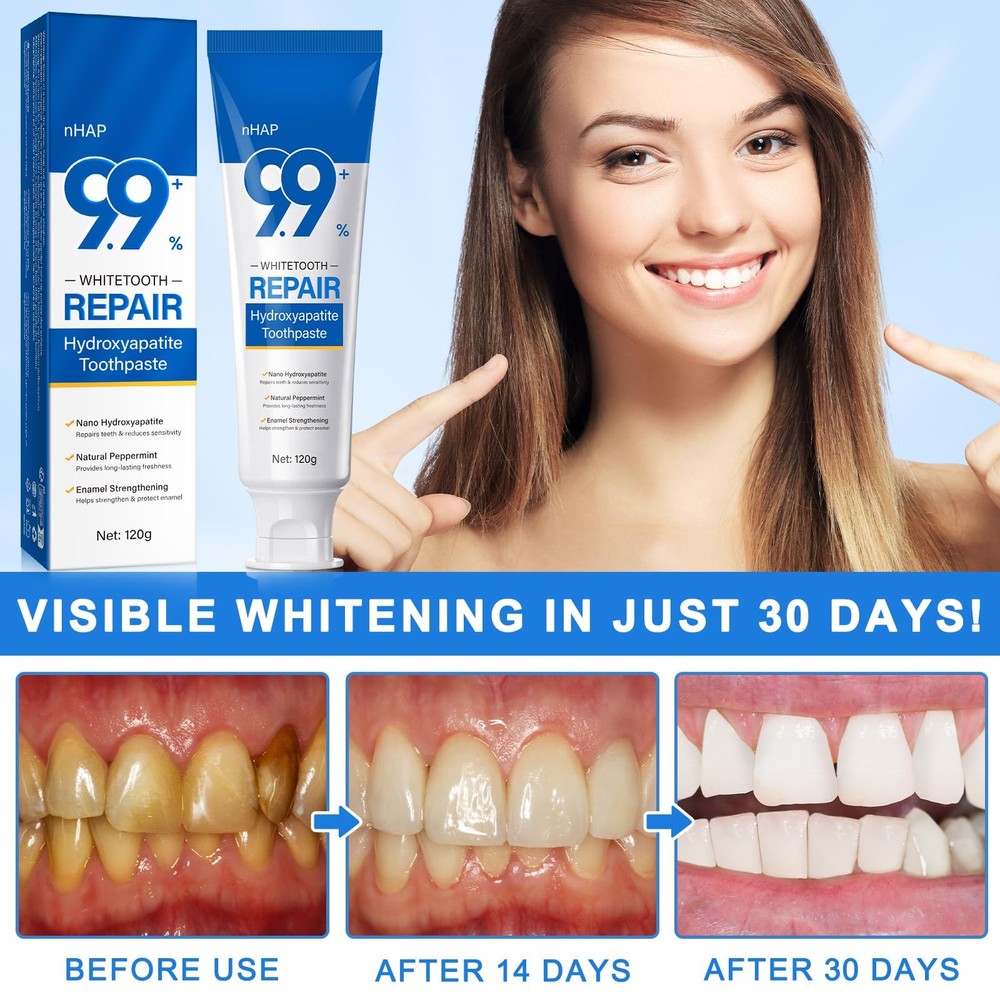 9.9% Hydroxyapatite Toothpaste - 2 Pack, Protects Enamel and Strengthens Teet...