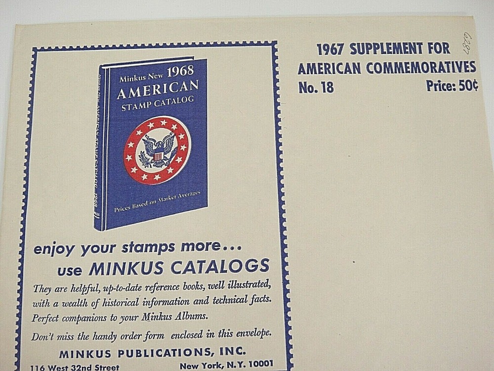 Minkus 1967 American Commemoratives Stamp Album Supplement #18 NOS