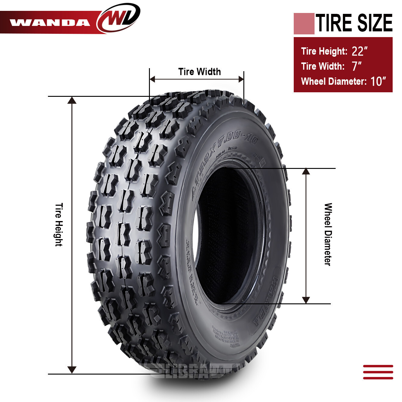 2 ATV Tires 22x7-10 22x7x10 4PR WANDA Sport 22x7.00-10 - GNCC Cross Country Race