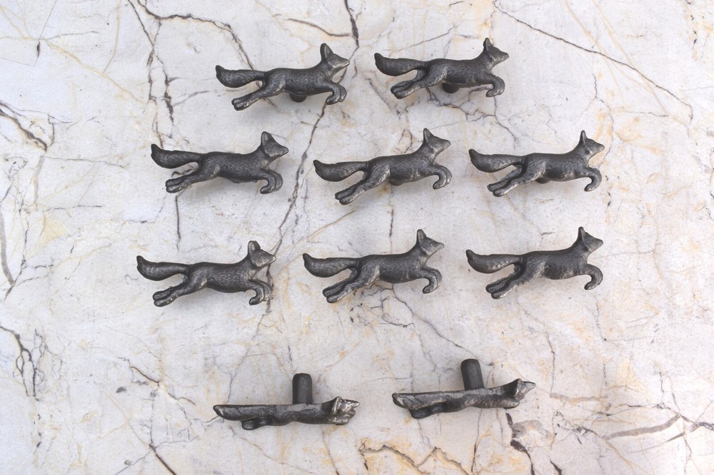 Cast iron Fox Shape cabinet drawer door knobs Vintage handles pull 10pcs