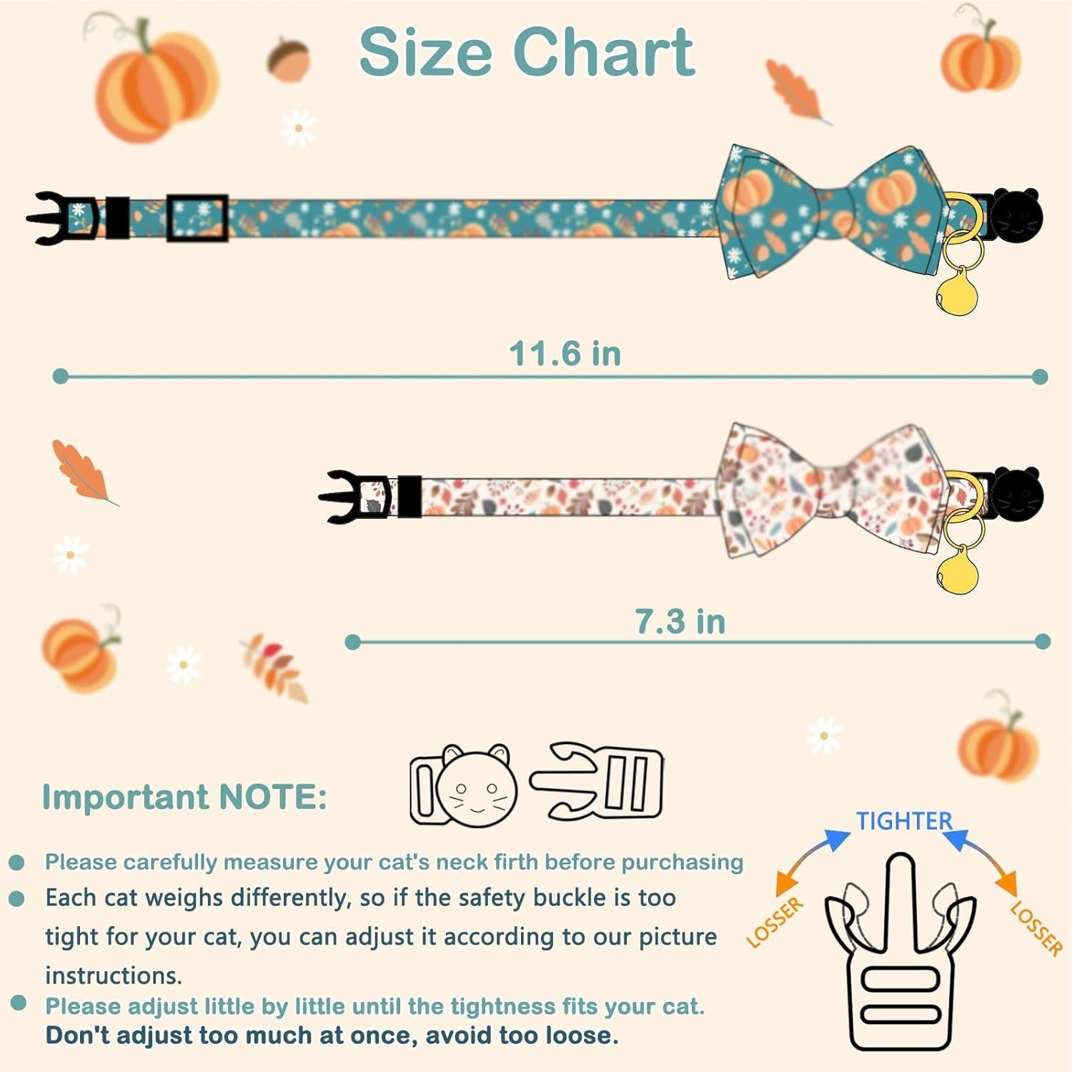 2 Pack Cotton Fall Cat Collar with Bell and Bow Tie (Orange and Blue)