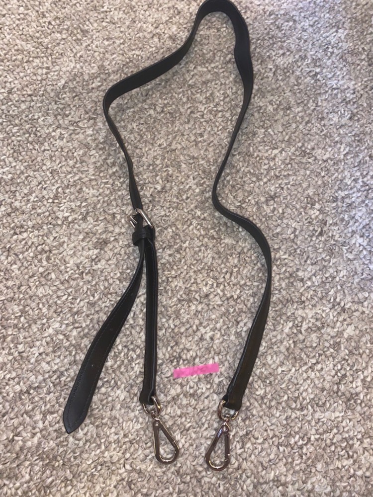 Tumi black leather replacement shoulder strap adjustable Silver Hardware