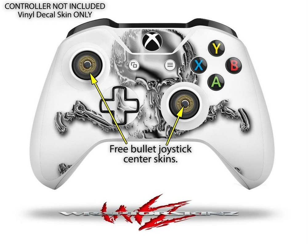 Skin XBOX One S Console Controller Chrome Skull on White