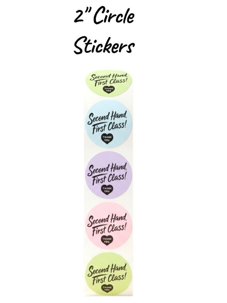200 ReSeller Packaging Stickers – Second Hand First Class 2x2inch Circle