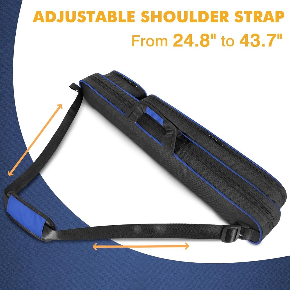 Pool Cue Case, Stick Case 2x2 Holds 2 2x2, Blue/Black