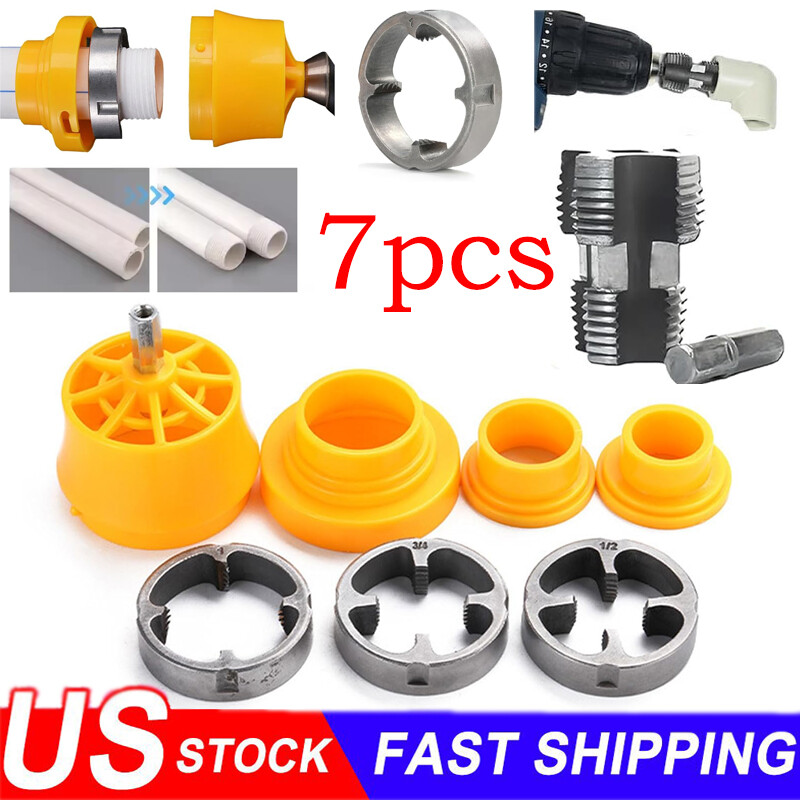 7Pcs PVC Thread Maker Tool NPT Die Set Pipe Round Threader 1/2" 3/4" 1" C88
