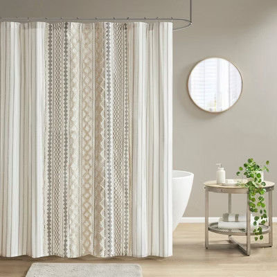 72"x72" Imani Chenille Striped Cotton Printed Shower Curtain Ivory - Ink+Ivy