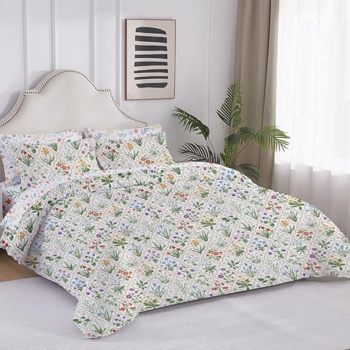 Floral Comforter Set with Sheets, 7 Piece King Flower - Green Patchwork Leaf