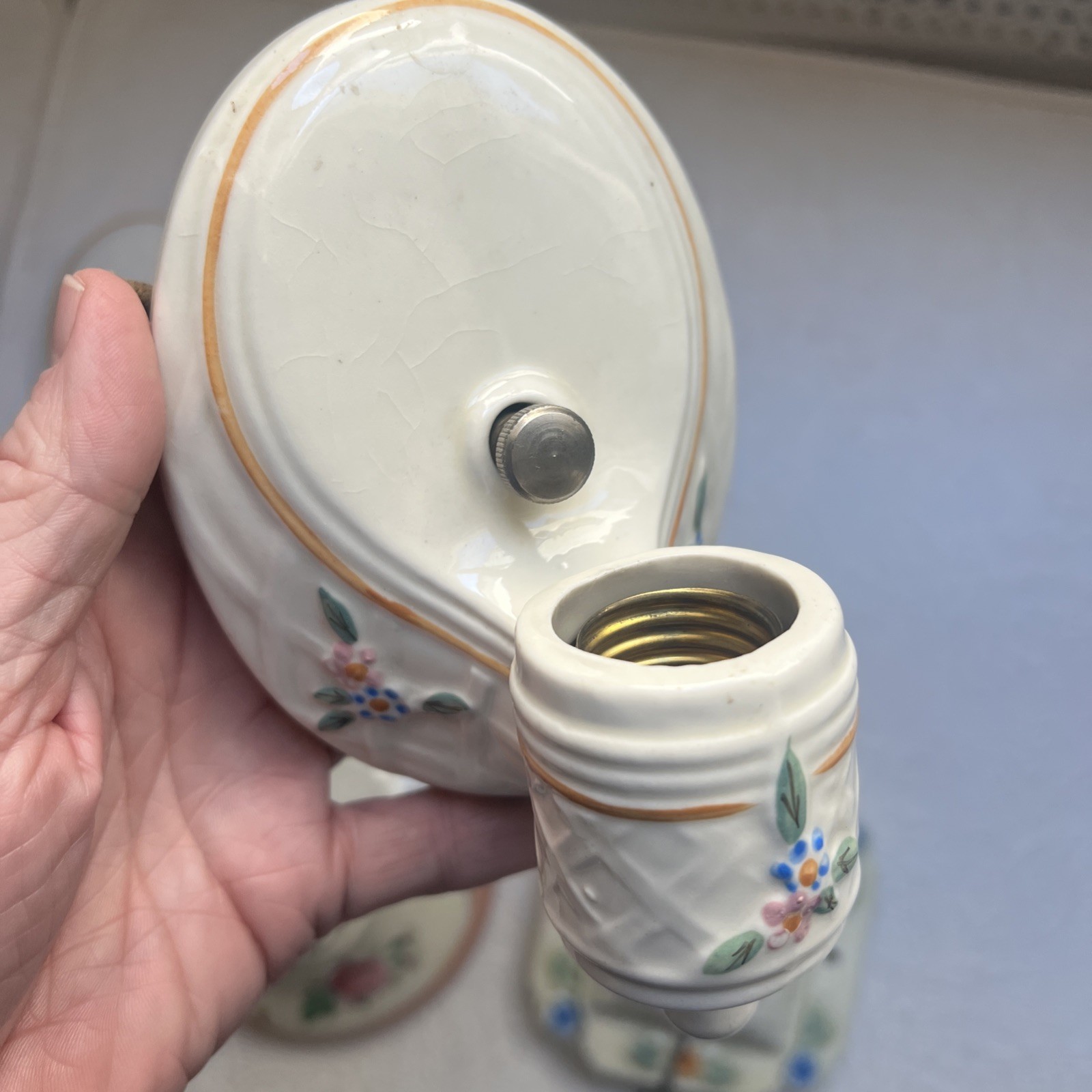 4 Antique Wall Light Sconce & Fixtures - 1 Porcelier #7H