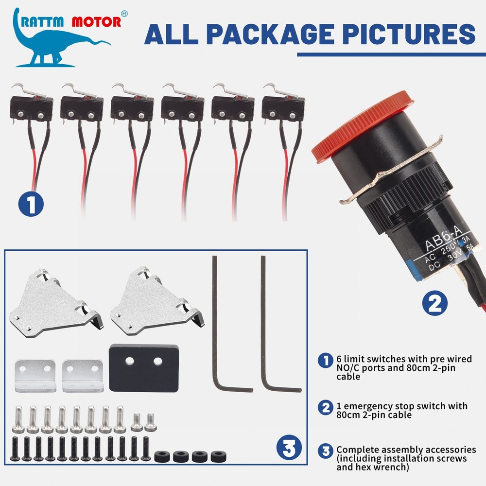 【USA】6x Micro Limit Switches E-Stop Button Set for CNC Router 3018 PRO/MAX/PLUS