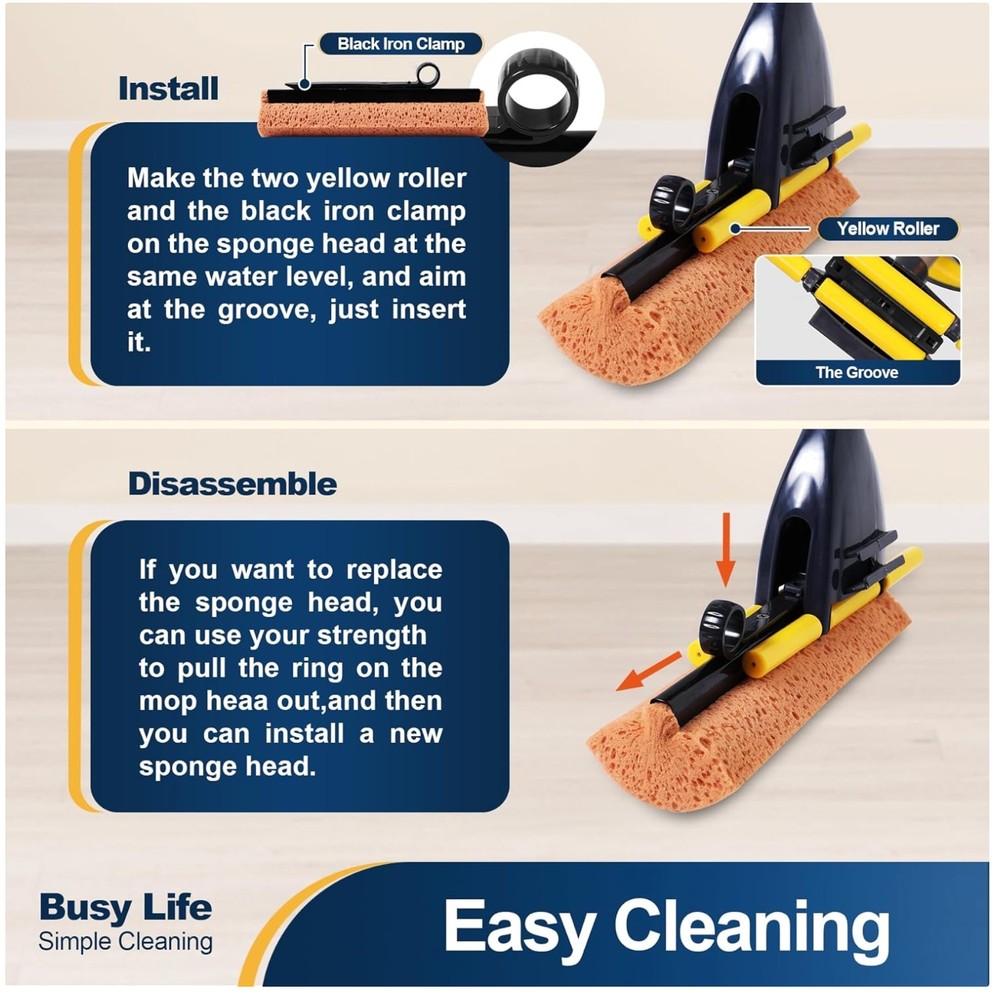 Honeycomb Sponge Mop for Easy Cleaning - Adjustable