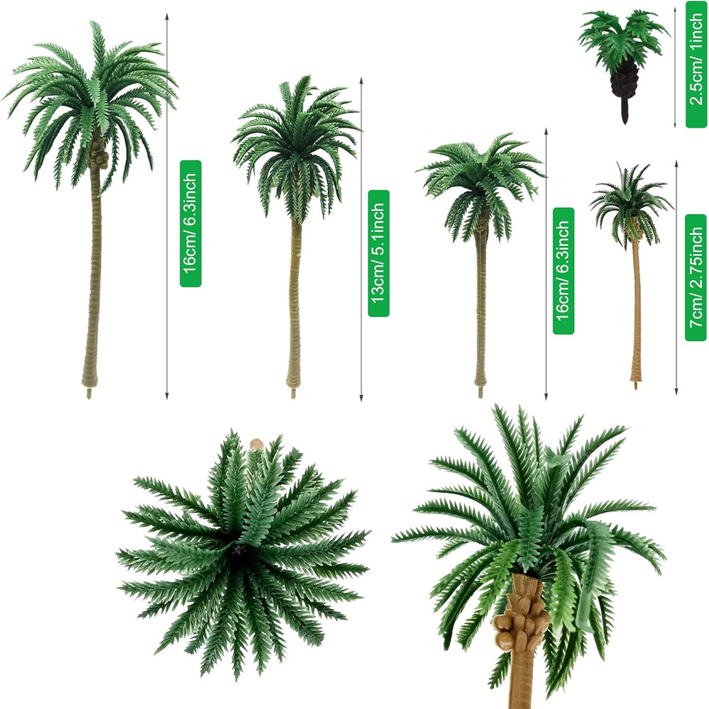 44 PCS Model Trees Coconut Palm Model Trees with 5 PCS Mini Umbrella, Mixed Mode