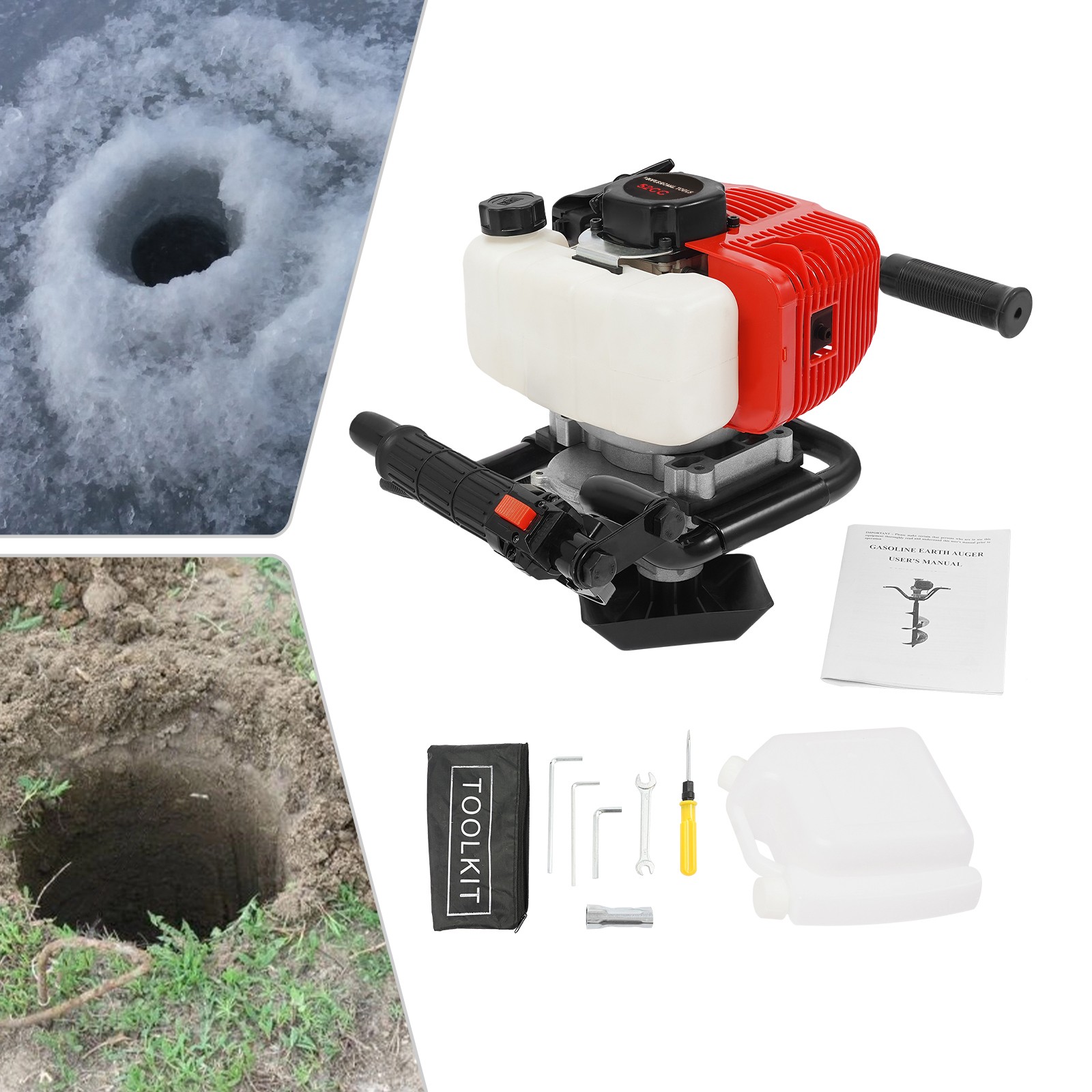 52CC 2-Stroke 2HP Gas Powered Earth Auger Post Hole Digger