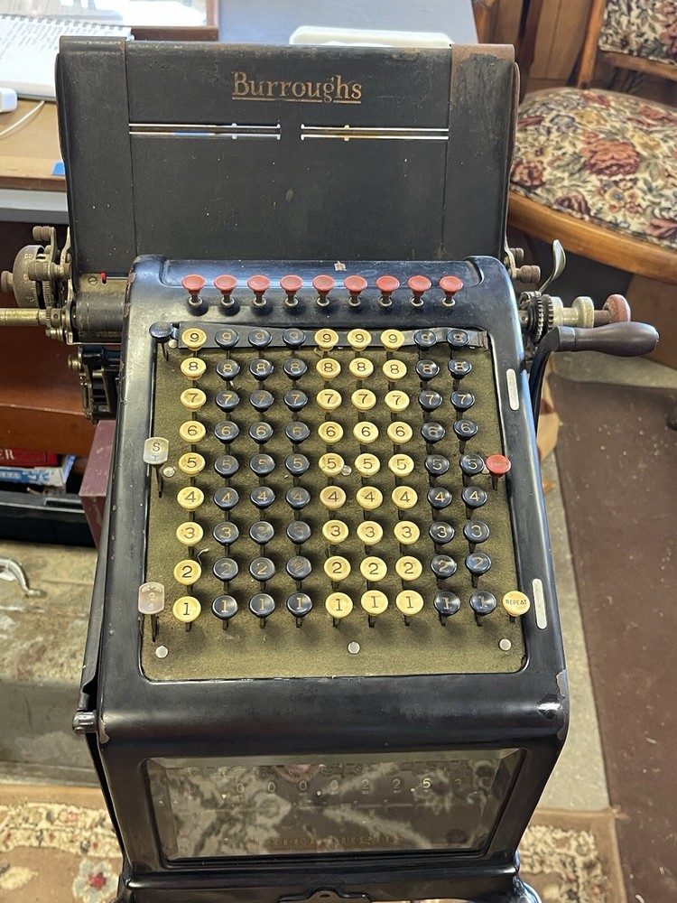 Antique Burroughs Visible Adding Machine Cash Register Beveled Glass