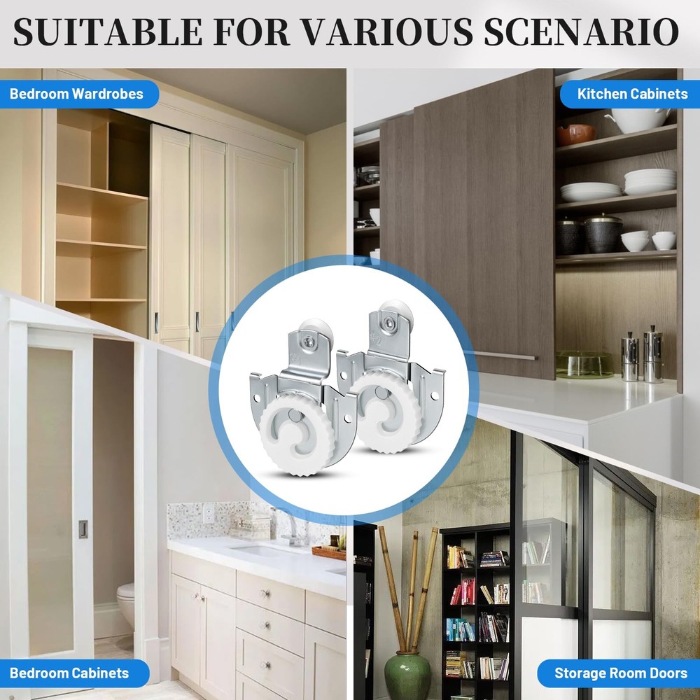 Sliding Closet Door Hardware Set, 4 Pack Wardrobe ‎‎4 Silver