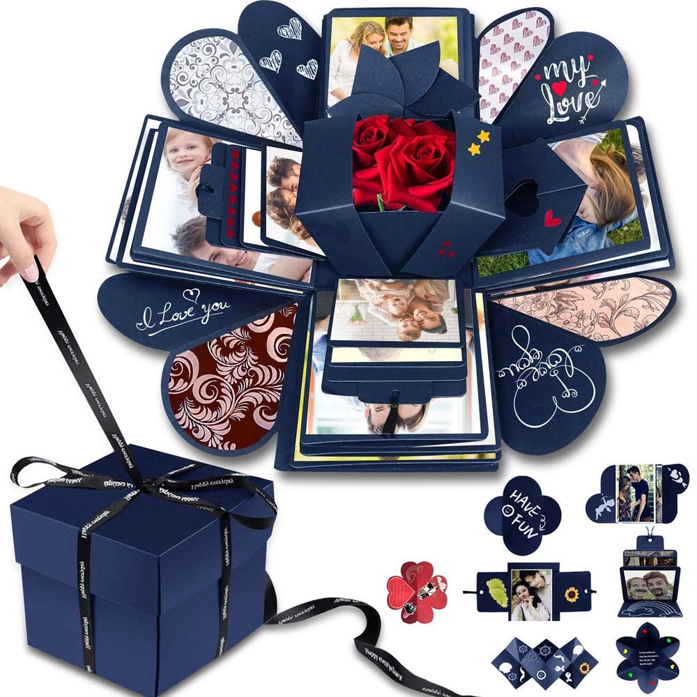 DIY Explosion Gift Box Set - Creative Love Memory Scrapbook & large, Blue