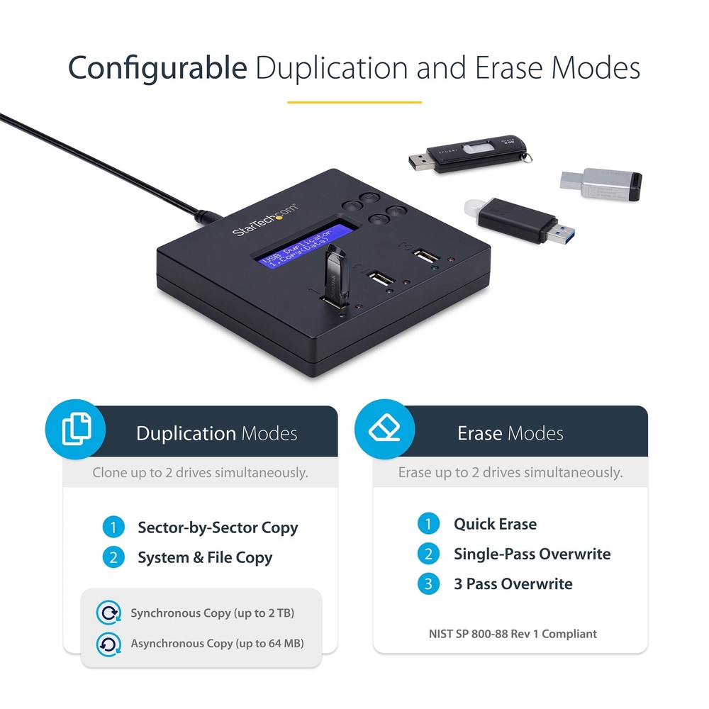 StarTech 1:2 Standalone USB 2.0 Flash Drive Duplicator and Eraser