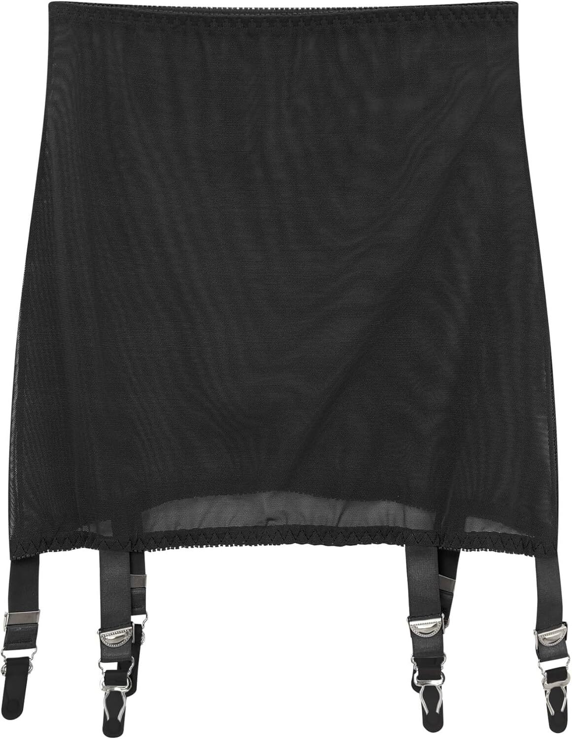 Luxallacki High Waist Sheer Mesh Garter Girdle 6 Straps Belt Mini Skirt Lingerie