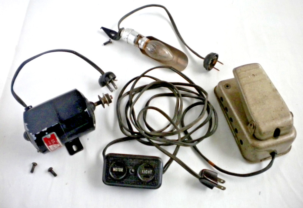 White FR Sew Machine Motor, Light, Foot Control w/Wall Plug & Motor Light/Socket