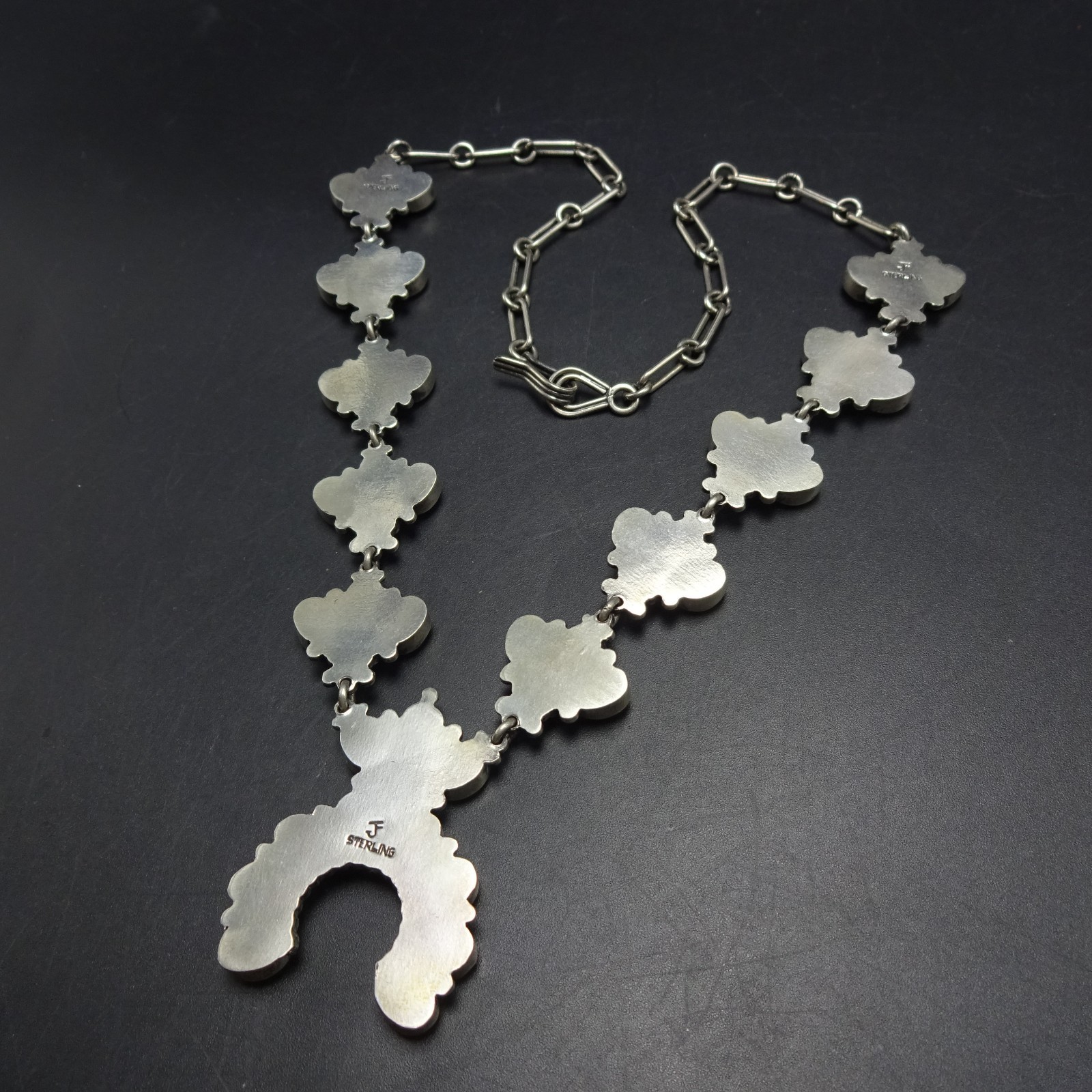 Diminutive FEDERICO JIMENEZ Sterling Silver TURQUOISE CLUSTER Squash Necklace