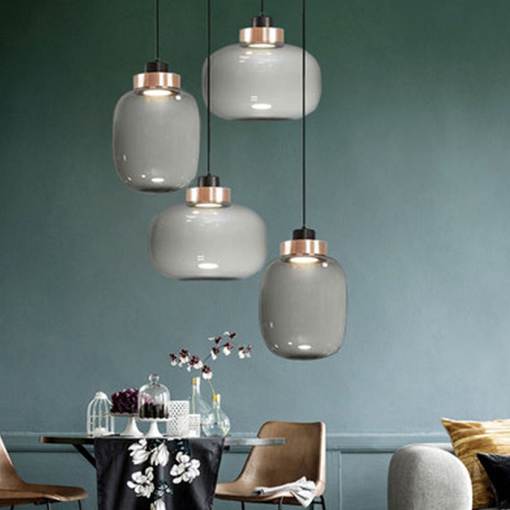 Modern 4 Lights Chandelier Adjustable Smoky Glass Pendant Lamp Ceiling Fixtures