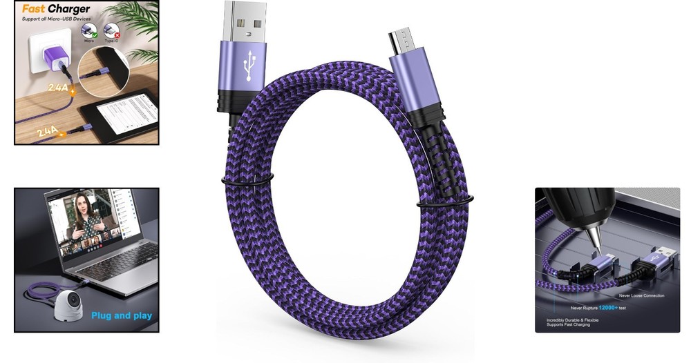 Robust 6FT Micro USB Charging Cable for Kindle & Android Devices, Plug & Play