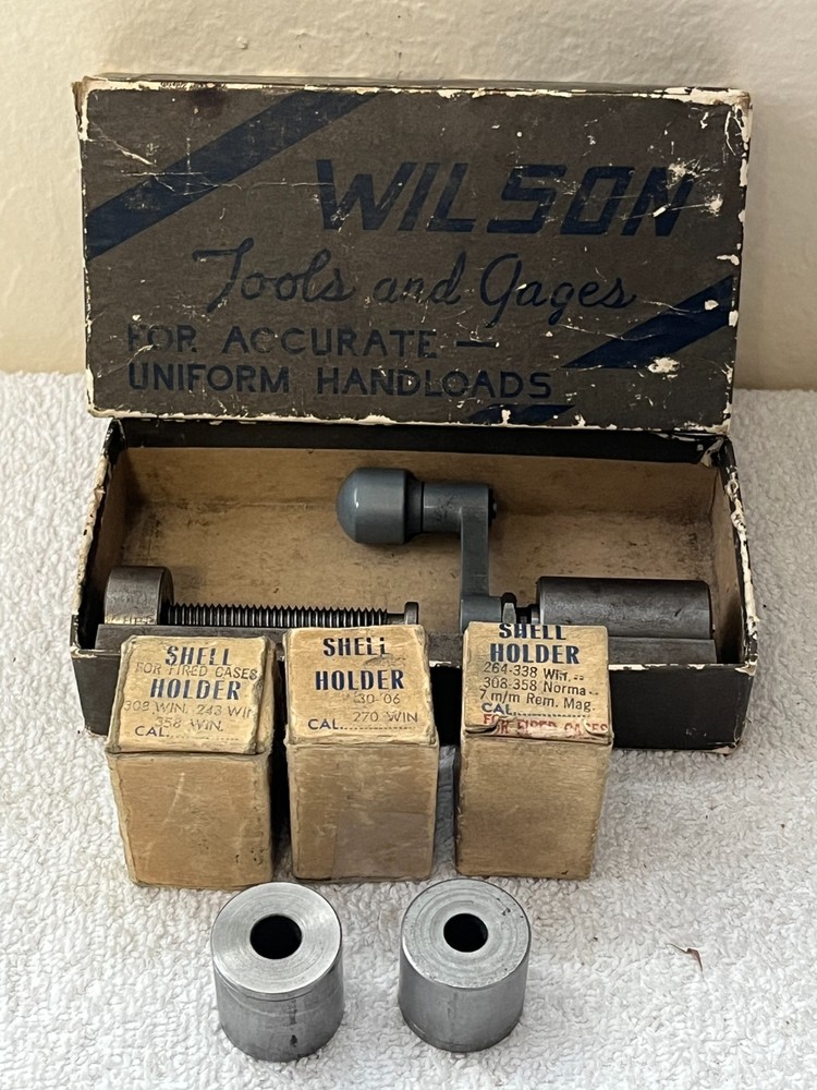L. E. Wilson Trimmer Micrometer Adjustment Case Trimmer & 5x Shell Holders