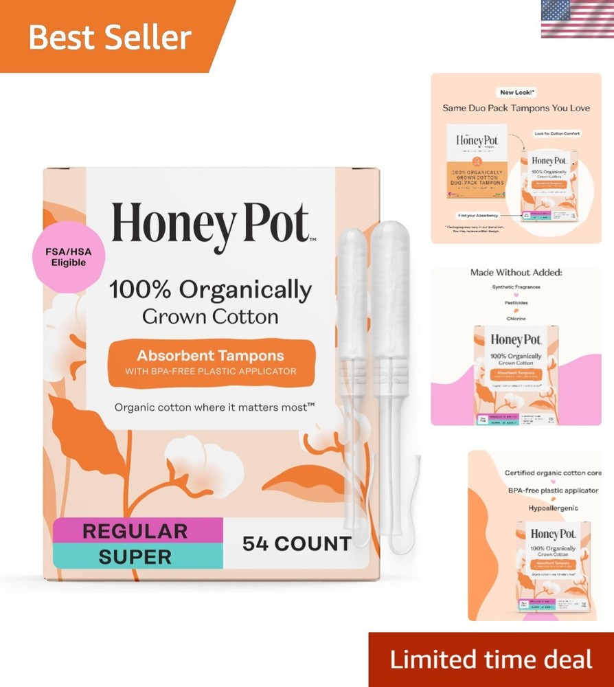 Multipack -100% Organic Cotton Core Tampons w/ Plastic Applicator - Regular &...