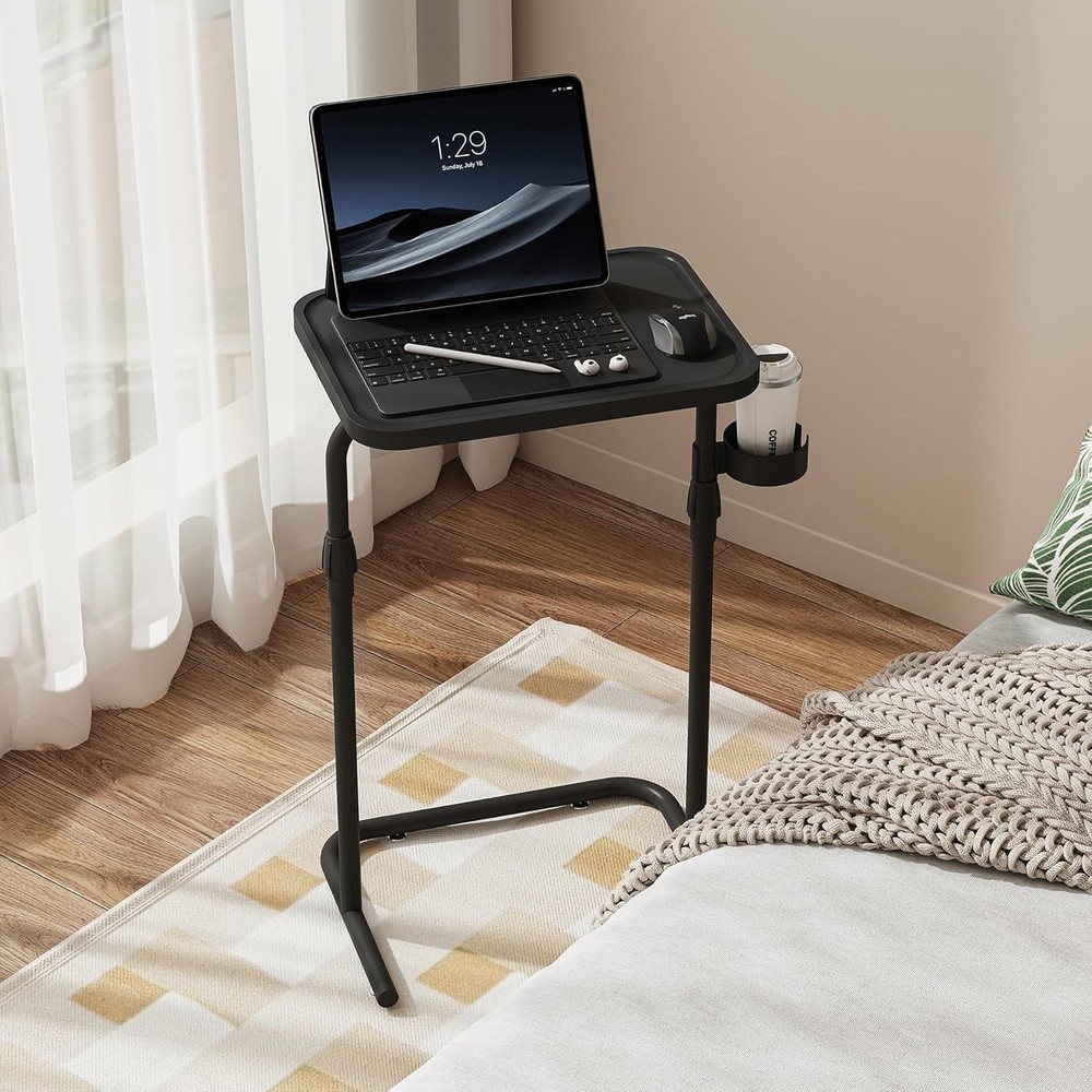 C Shaped End Table W/ Tiltable Surface Set of 2 Adjustable Height Side Table