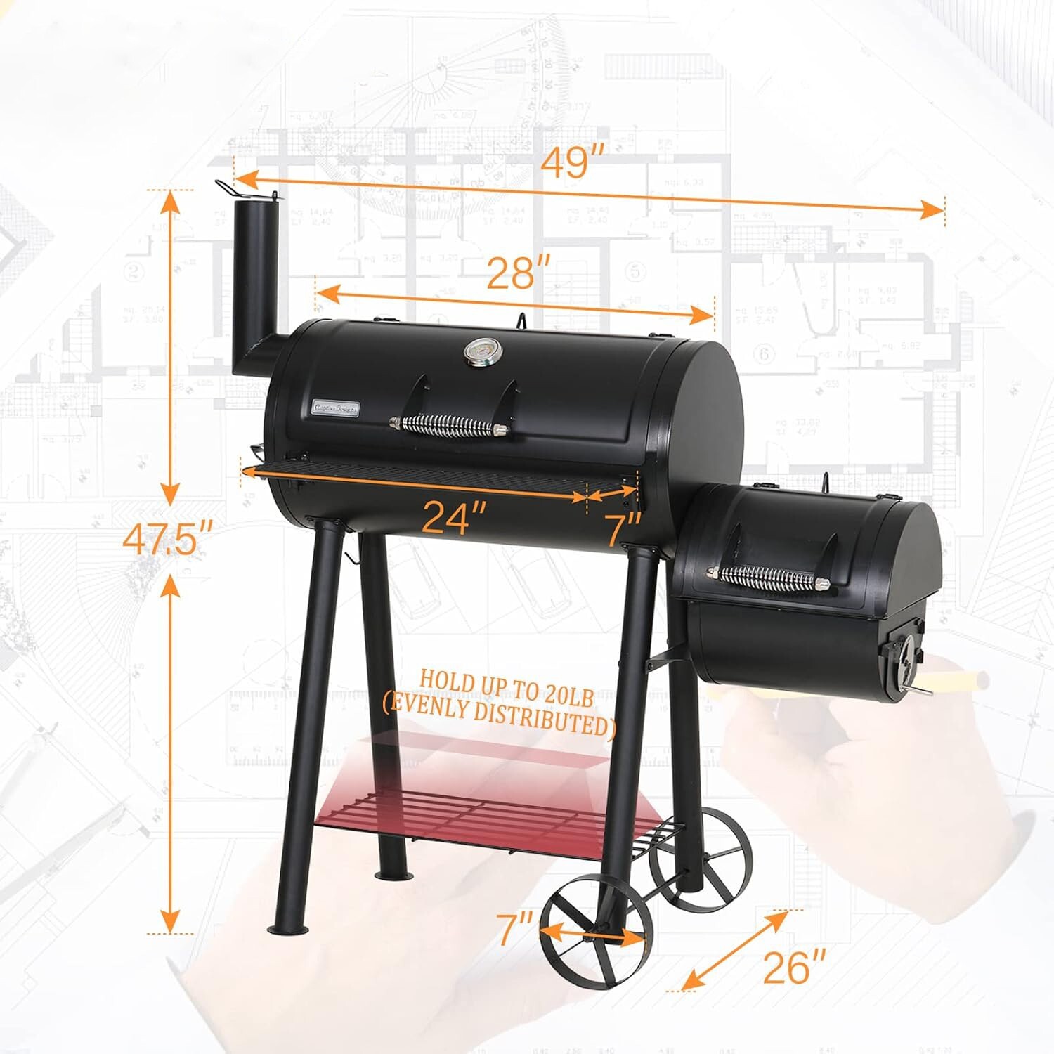 Outdoor Charcoal Grill Offset Smoker Charcoal Barbecue Grill Patio Camping BBQ