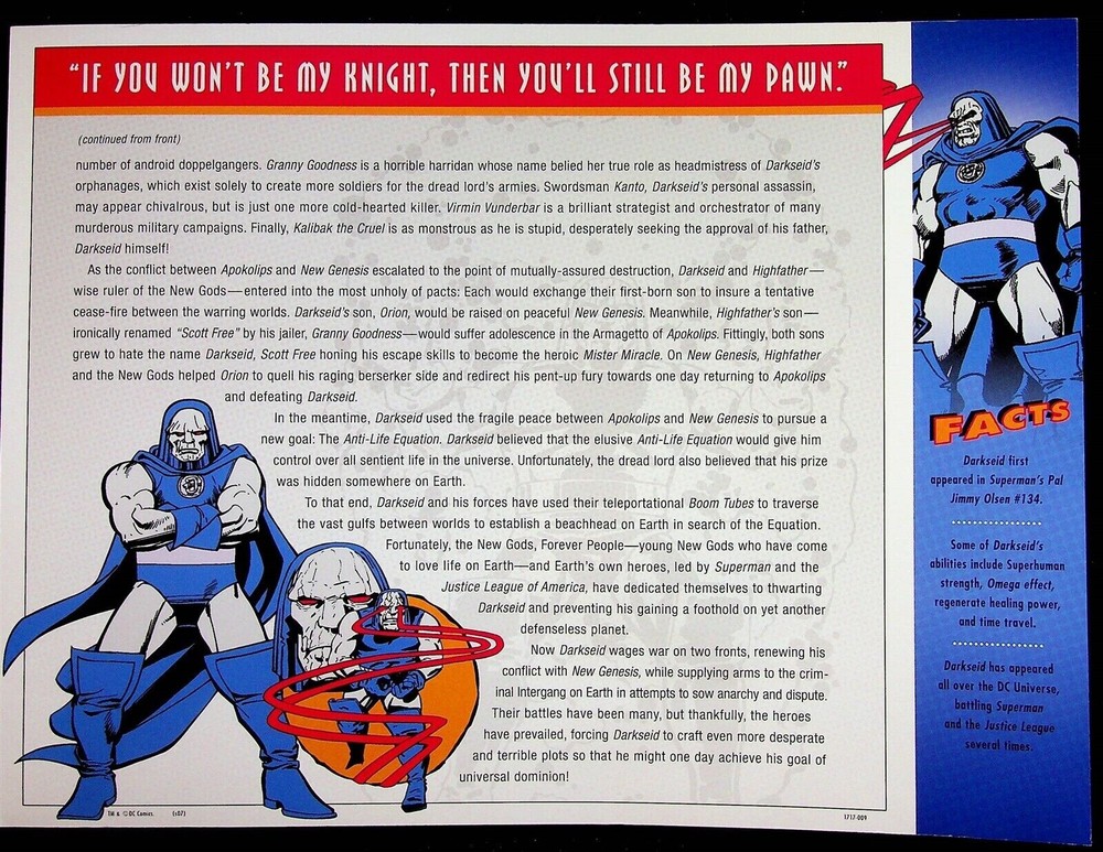 DARKSEID PATCH on INFO CARD ~ from Willabee & Ward ~ DC COMICS PATCH COLLECTION