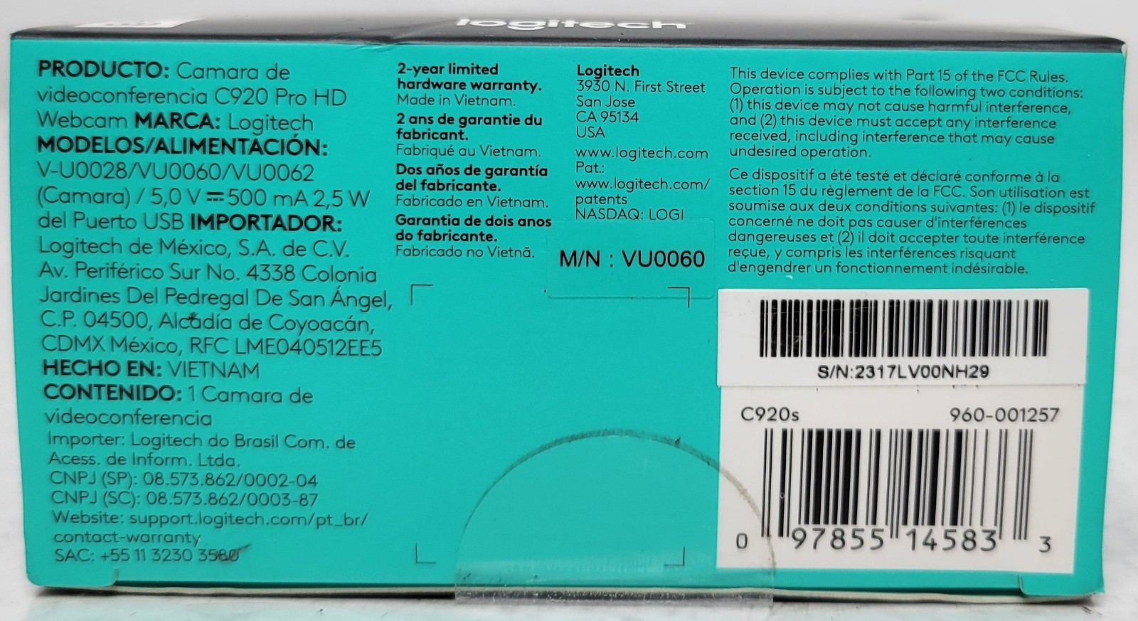 BRAND NEW LOGITECH C920s PRO HD WEBCAM FULL HD 1080p W/Privacy Shutter