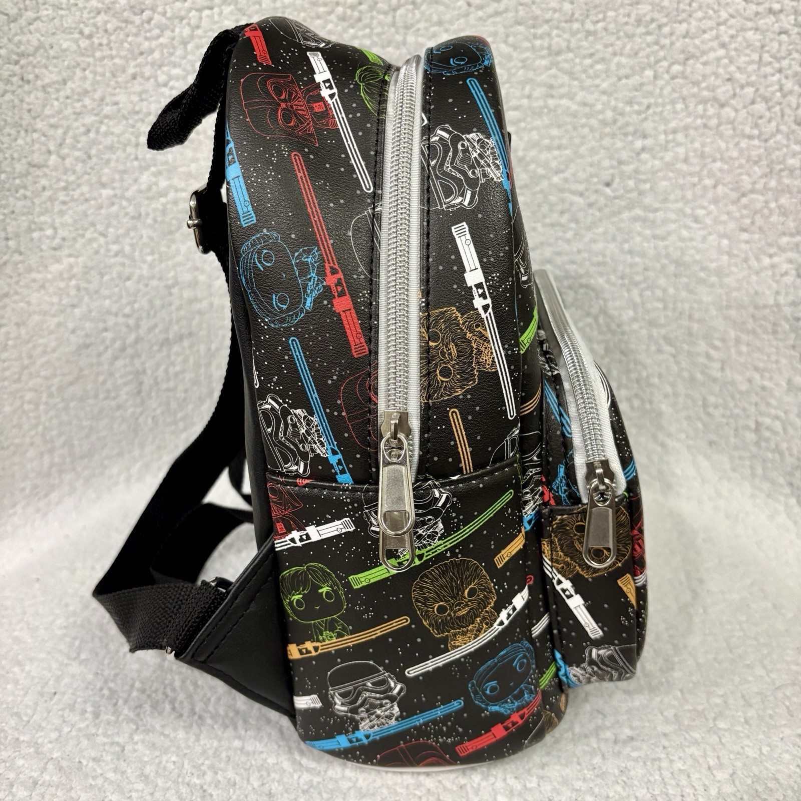 Star Wars Funko Mini Backpack Lightsaber & Character Print 10” Black Multicolor