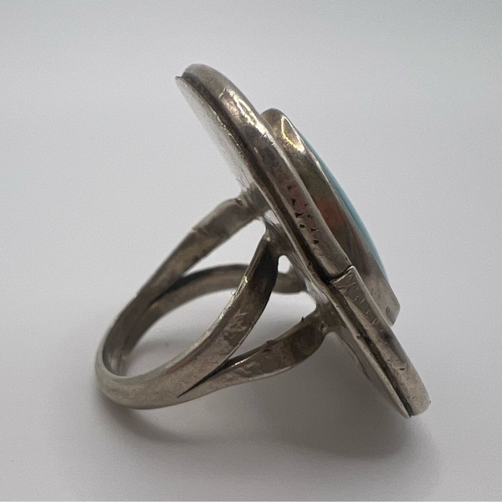 Square Face Turquoise Sterling Silver 925 Ring, Size 5.5