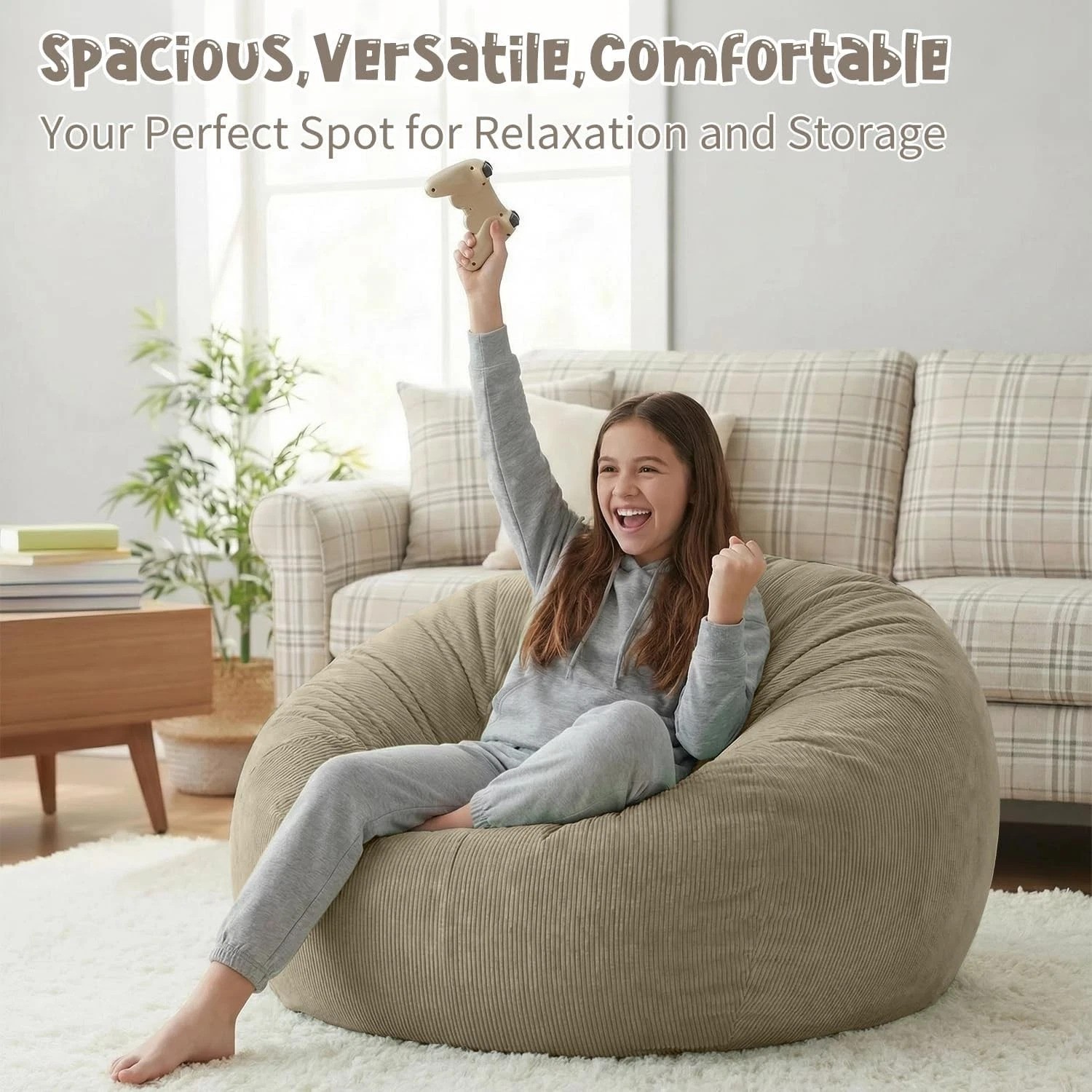 Adjustable Bean Bag Chair Cover 35" - Corduroy for Gaming & Relaxation