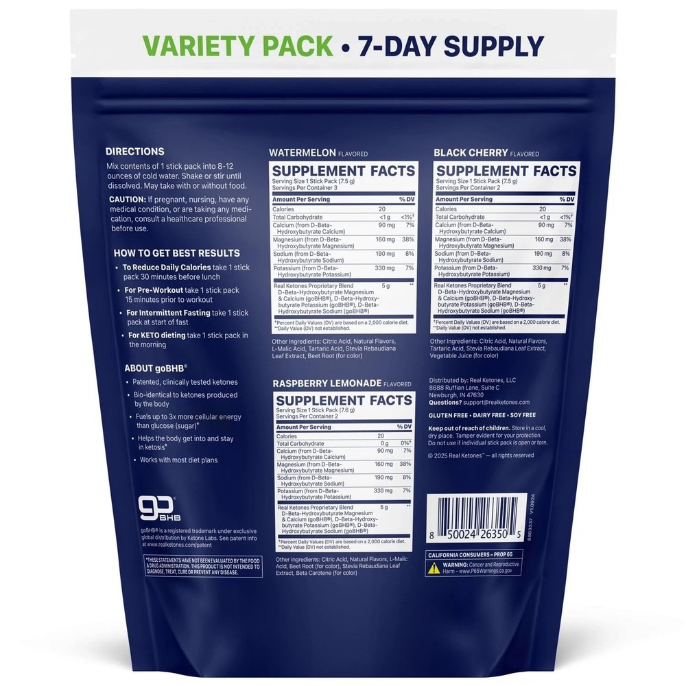 Real Ketone Shift Variety Pack 30 Packets black cherry raspberry lemonade waterm