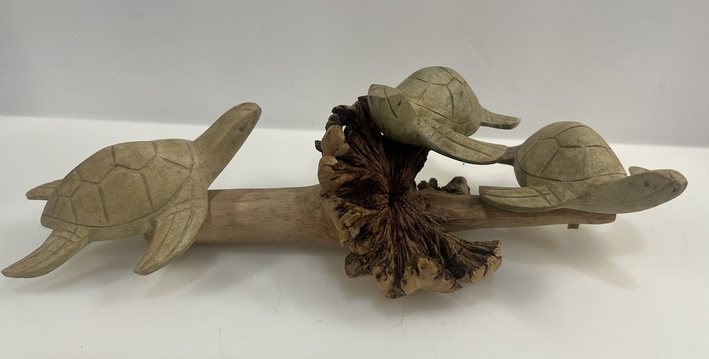 Hand Carved Turtles on Driftwood